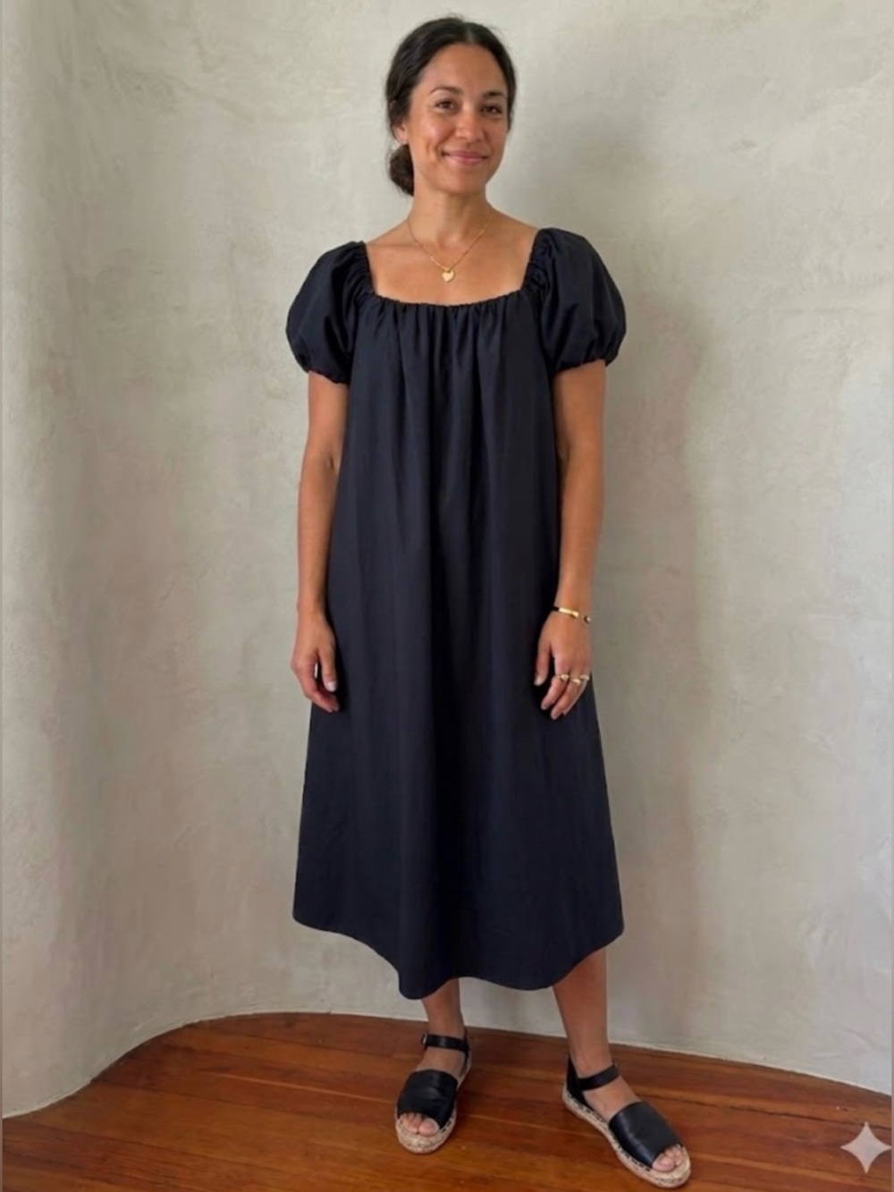 Black Puff Sleeve Peasant Maxi Dress
